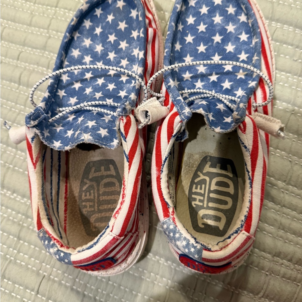 Hey Dude Red and White Moccasins Comfortable Shoes size 8